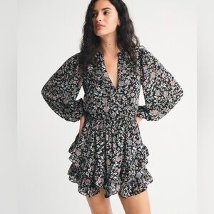 Last drop 📍Abercrombie & Fitch Long-Sleeve Easy Waist Ruffle Mini Dress. Large